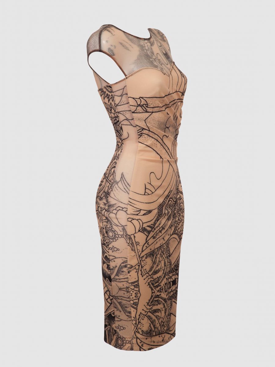 Sheer Illusion Neckline Tattoo Pencil Dress - Nativ Tattoo