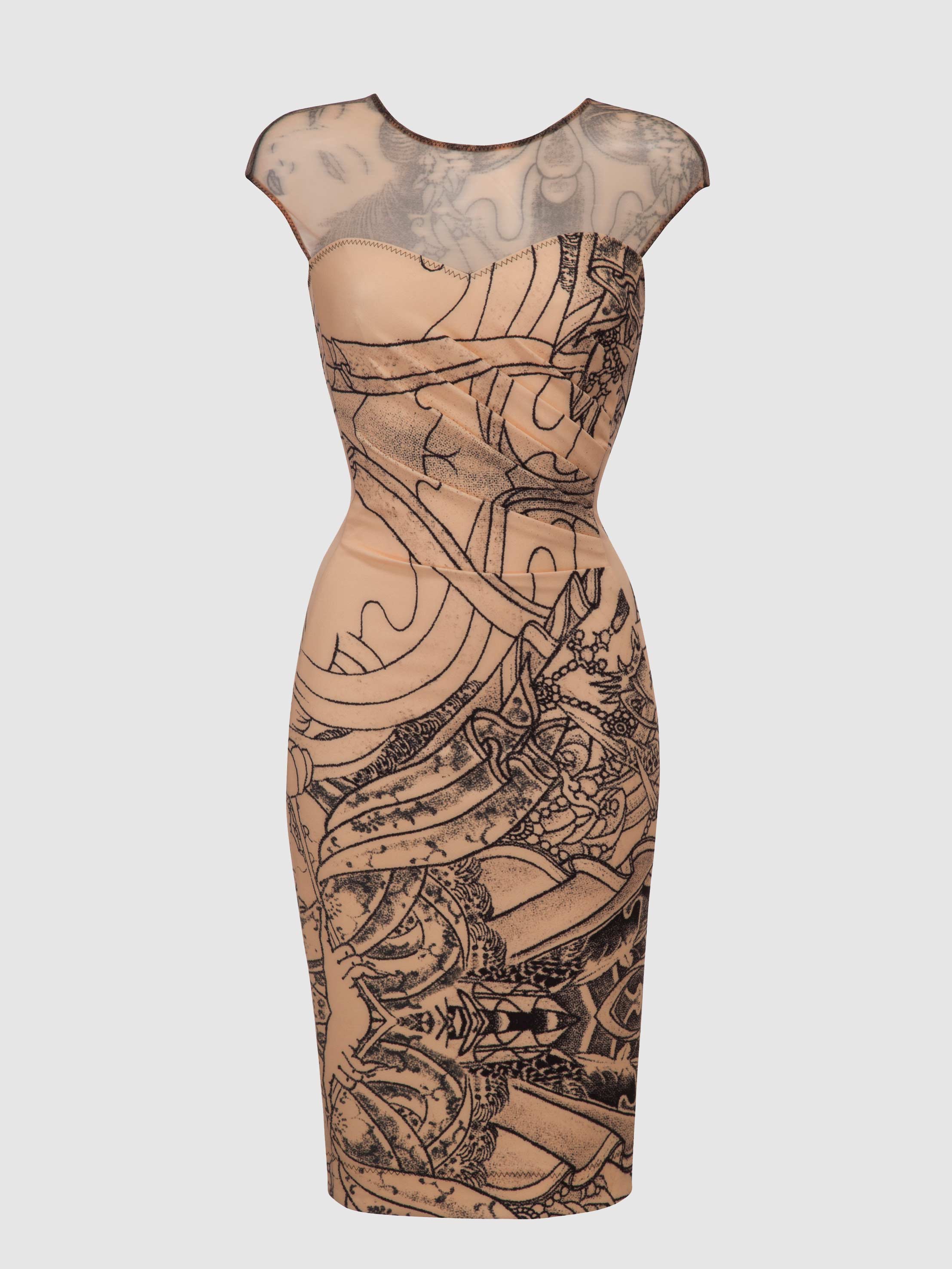 Sheer Illusion Neckline Tattoo Pencil Dress Nativ Tattoo