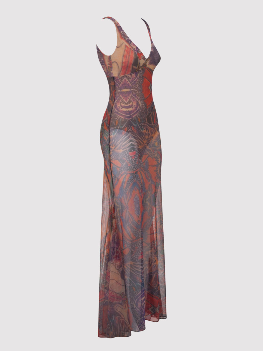 knee length dresses for ladies Ed Hardy Tattoo Collage Mesh Tee Dress – DTLR main image 1
