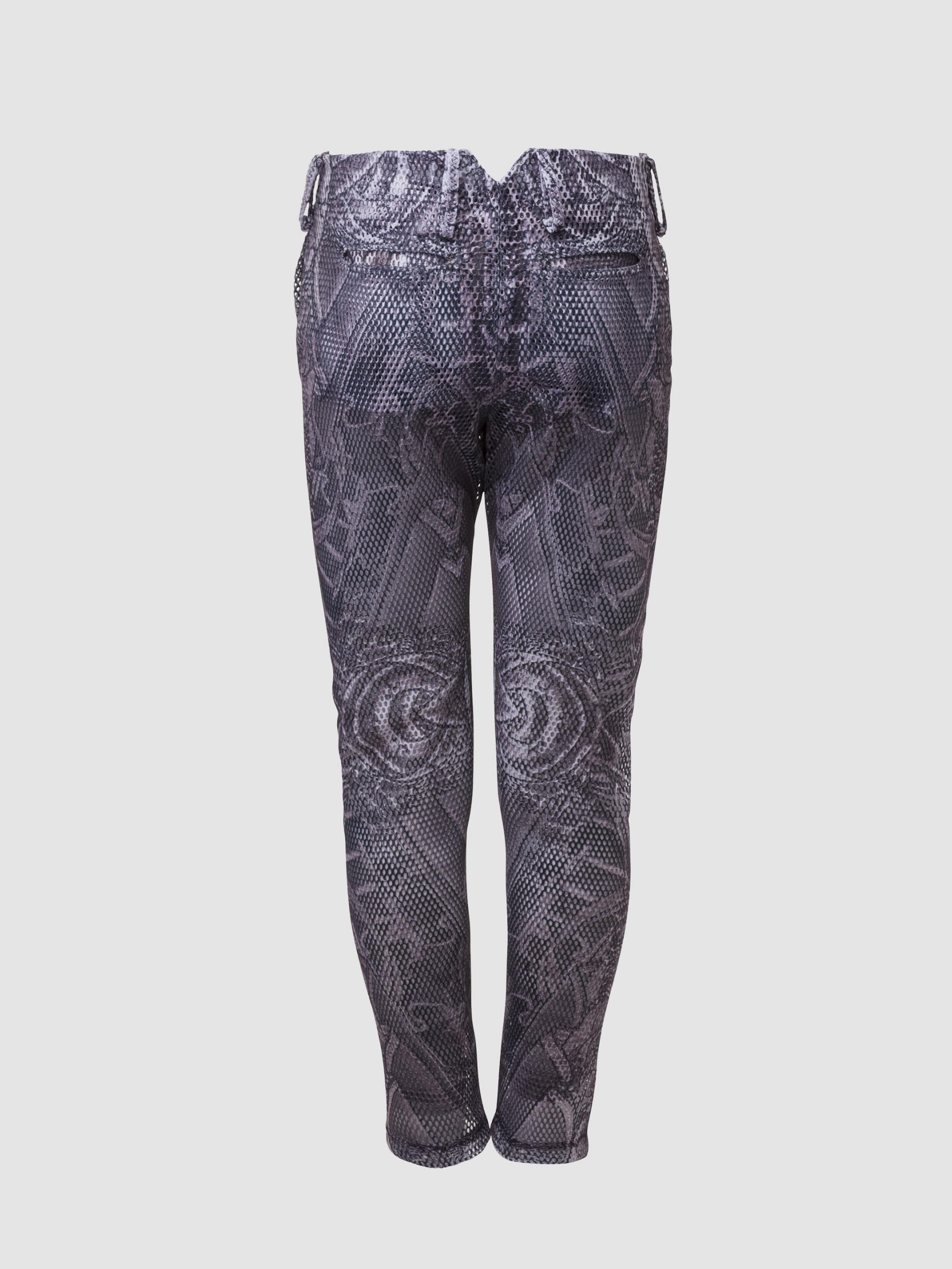 Big Hole Mesh Ninja Tattoo Trousers - Black And White - Back Big Hole Mesh Ninja Tattoo Trousers / Black And White / Back