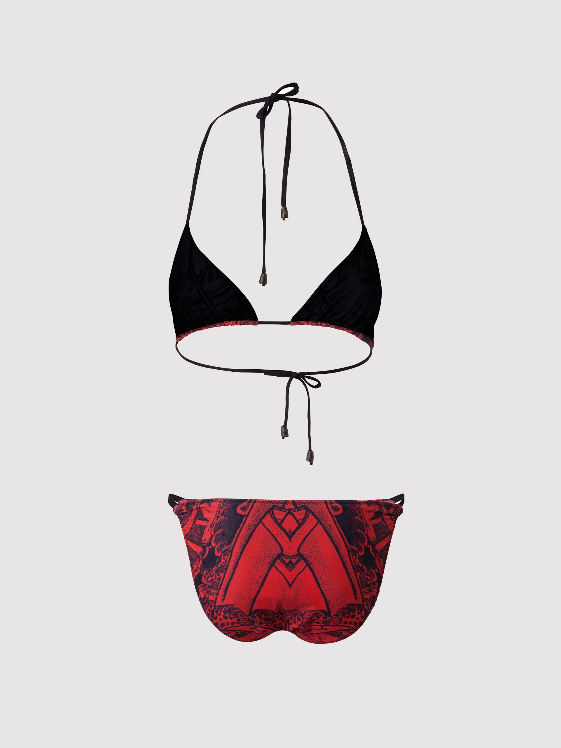 Tattoo Triangle Bikini Top, Low Waist Tattoo Bikini Bottom - Red - Back Tattoo Triangle Bikini Top, Low Waist Tattoo Bikini Bottom / Red / Back
