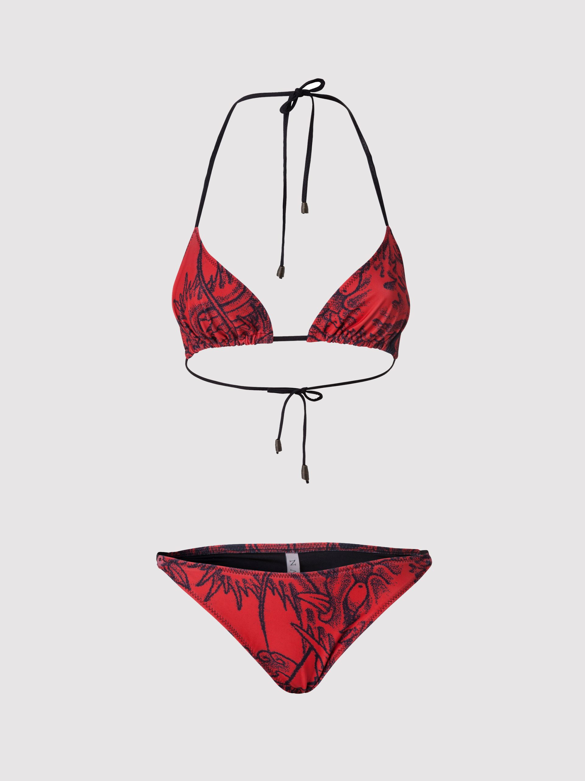 Tattoo Triangle Bikini Top, Low Waist Tattoo Bikini Bottom - Red Tattoo Triangle Bikini Top, Low Waist Tattoo Bikini Bottom / Red